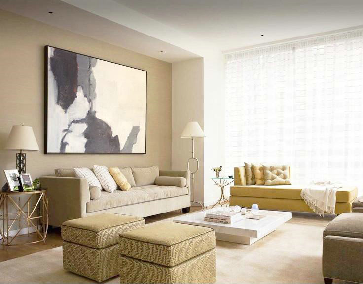 Large Abstract Painting Canvas Art,Oversized Horizontal Contemporary Art,Extra Large Artwork,Light Yellow,Black,Grey,White.etc